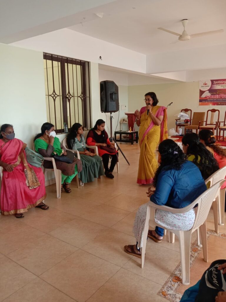 Mrs. Anjana Senan, handling reproductive health session for our blind women participants and explaining about menstrual hygiene.